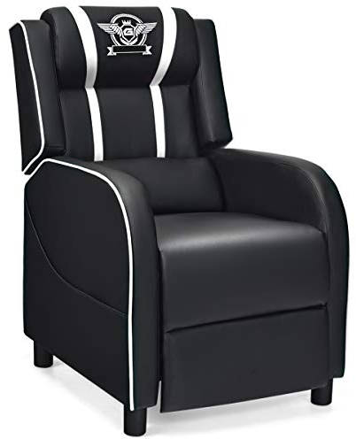 COSTWAY Gaming Chair, Adjustable Racing Style Gaming Recliner Armchair with Footrest, Headrest and Lumbar Support, Ergonomic PU Leather Office Lounge Sofa Home Theater Seating (Black+White)