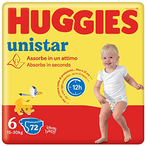 Huggies Unistar Blöjor, Storlek 6 (15-30 kg), Förpackning om 72 blöjor
