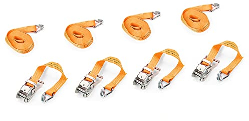 Spanngurte mit Ratsche und J Haken TÜV GS geprüft - 4 Stück 2000kg 6m 35mm - 2-Teilig - Robuste Qualität für Anhänger, Lkw, PKW, mehr - Verzinkt DIN EN 12195-2