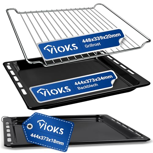 VIOKS 2x Tiefes Backblech 445 x 375 mm Emailliert Ersatz für Whirlpool 481010683241 481010683239 + Gitterrost für Backofen Ignis Bauknecht