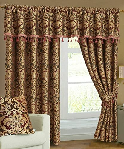 New Luxury Heavy Weight Jacquard Chenille Georgia Fully Lined Pencil Pleat Curtains Pair (Burgundy, 90x90)