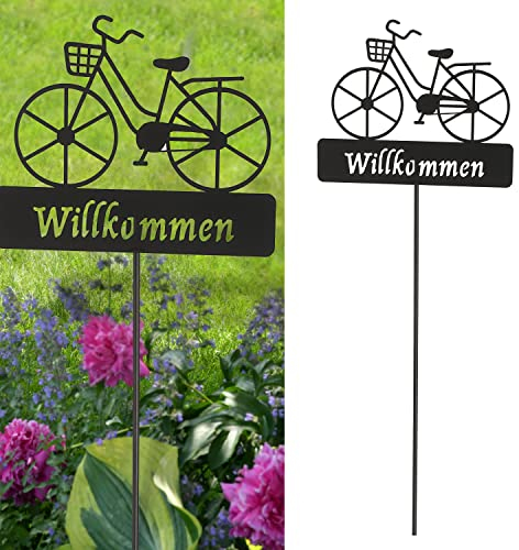 Gartenstecker Willkommen Fahrrad │ 20x90cm Metall │ Gartendekoration für Beet und Topf