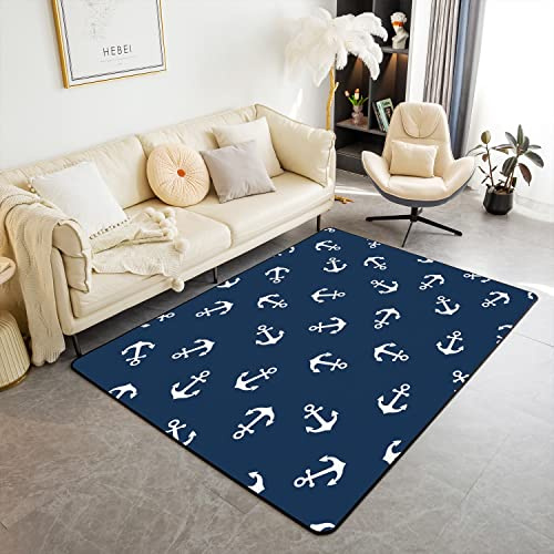 Loussiesd Anchor Area Rug 100x150cm Anchor Decor Accent Rug Home Decor Nautical Ocean Themed Blue Decorative Rugs Indoor Floor Mat