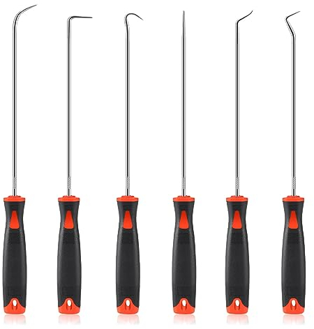 6-teiligs Haken-Satz, Nadel Haken Schaber Set, Werkzeug kfz Haken- und Dietrich-Set Chrom-Vanadium, Extra Lang | 240 mm(Rot)