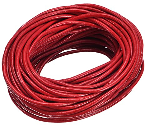 sourcing map Cuerda de Cuero Redondo, Cordón Trenzado Hilo Macramé de 2mm 11 Yardas, para Cartera Bolso Zapato DIY Artesanía Pulseras Elaboración, Oscuro Rojo