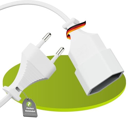 Perfect Euro Netzkabel Verlängerung Verlängerungskabel 3m Flachstecker | Strom Verlängerung mit Eurostecker auf Euro Buchse für TV, Geräte, Spielekonsole und Haushaltsanwendungen