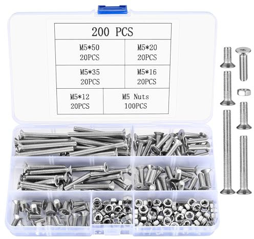 200 Pcs M5 Assorted Nuts and Bolts Set, Button Head Hex Socket Head Cap Screws Bolts and Nuts Kit, Hex Round Head Machine Screws Bolts Nuts Fastener Assortment Kit