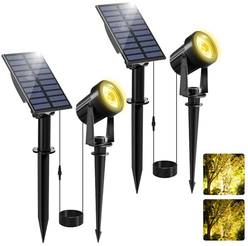 NATPOW Solar Gartenstrahler für Außen, 3000K Solarleuchte Garten, IP65 Wasserdichte, Auto-ON/OFF Außenwandleuchten Landschaftsstrahler Gartenbeleuchtung für Bäume, Hof, Gartenweg (2 Pack)