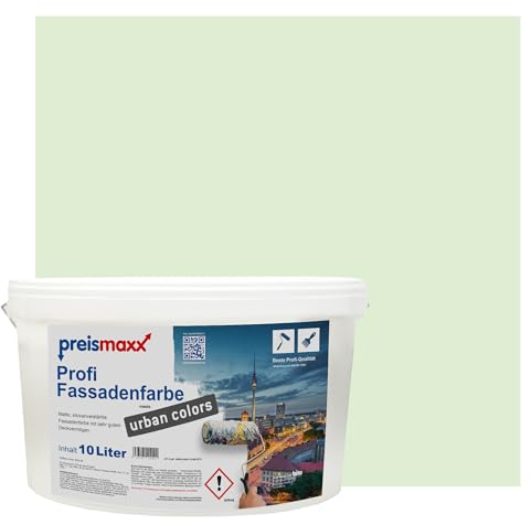 Preismaxx Profi Fassadenfarbe urban colors, bunte Außenfarbe, grün, eisgrün, ice green 10L, matte, wasserabweisende Aussen-Dispersion, hohe Wasserdampfdurchlässigkeit
