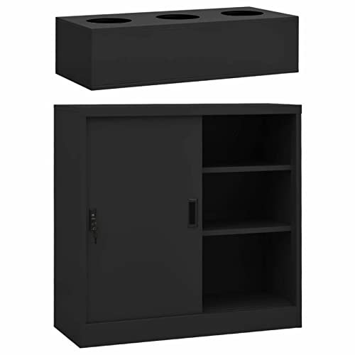 BAZZI Skåp med skjutdörrar och planteringslåda, skjutdörrsskåp antracit, stålskåp, förvaringsskåp, värdeskåp, metallskåp, skåp, skåp, skåp, garderob