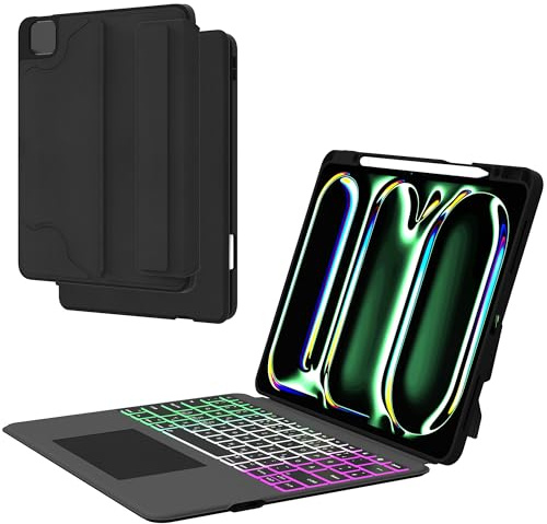 ROOFEI Tastatur Hülle für iPad Pro 13 Zoll M4 2024: Magnetische Abnehmbar Tastaturen mit Touchpad | 3-Zozen-7-Farbige Beleuchtung - Kabellose Deutsches QWERTZ-Layout Tastatur für 2024 iPad Pro 13 M4