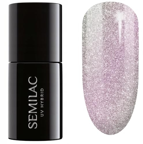 Semilac UV Nagellack 484 The Cute One 7 ml – Velvet & Cat Eye Effekt, silberne Magnet-Flecken mit rosa Schimmer – Bride's Babes Kollektion