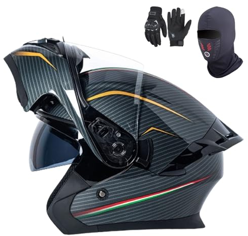 GNIUBBDB Modularer Motorradhelm mit Doppelvisier, DOT/ECE-geprüfter Integral-Klapphelm für Erwachsene, Männer und Frauen E,XXL (61-62cm)