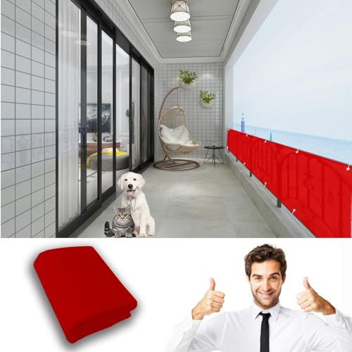 GAIFNAG Balkon Sichtschutz Balkonumspannungen 145 x 850 cm Sichtschutz Sichtschutzzaun, Balkonbespannung Balkonsichtschutz mit Ösen, Nylon Kabelbinder Und Kordel für Balkon Terrasse Garten, Rot