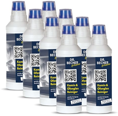 DR.BECHER @home Vorteilspack Kamin & Ofenglas Reiniger - Entfernt zuverlässig eingebrannte Verkrustungen auf Glas, Edelstahl und Grillrosten - Integrierte Bürste für gezieltes Auftragen 8x 500ml