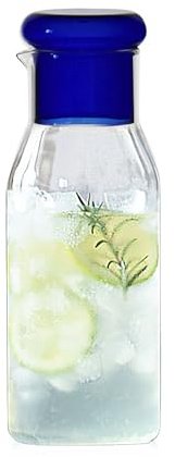MISNODE Carafe à Eau de Chevet, Pichet à Eau de Nuit Moderne avec Tasse en Verre, Ensemble de Carafe à Eau en Verre avec Couvercle, Carafe à Eau de Chevet et Ensembl (Bleu)