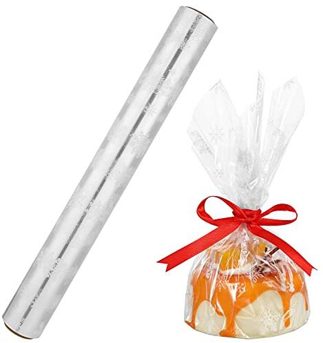 Alipis Transparent Cellofanpapper Med Snöflingemönster Mil Tjock För Julklappar Korgar Och Dekorationer Håller Mat Fräsch Och