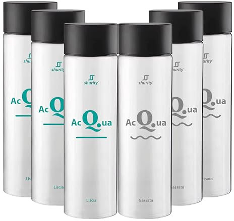 Shurity Pack Misto 6pz. - Bottiglia Cilinder 50cl. Personalizzata Trasparente Acqua Liscia/Acqua Gassata con Tappo Nero