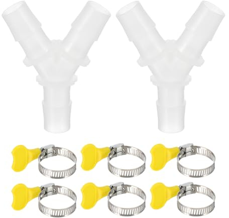 PATIKIL 2pcs Conector de Manguera de Desagüe, 3 Vías Adaptador Extensión de Drenaje con 6pcs Abrazaderas para Lavadora Aire Acondicionado para 14mm-16mm Tubo de Agua