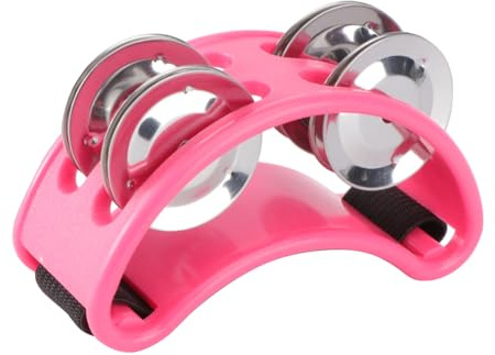 Garneck Fußtamburin Mit Metallglöckchen Fußpercussion Musikinstrument Aus Abs Mit Elastischem Nylonriemen Kompakt Und Schlagfest Pink Für Akustik Satz Und Jam Sessions