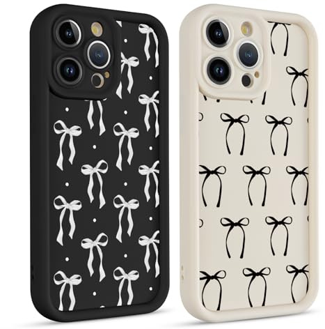 Coiwxmoi 2 Stück Handyhülle für iPhone 15 Pro Hülle, Aesthetic Schleifen Fliege Muster Design Mädchen Frauen Schutzhülle, Silikon Cover Erhöhte Displayränder Case für iPhone 15Pro 6,1,Schwarz