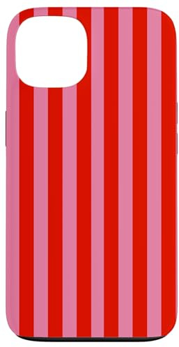 Custodia per iPhone 13 Motivo a righe geometriche retrò rosa e rosso