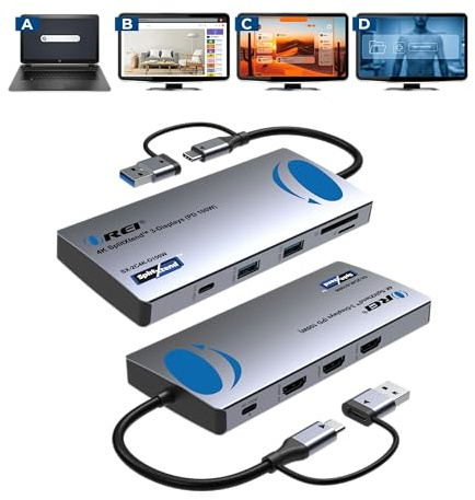 OREI SplitXtend USB C Docking Station Triple Monitor with 3xHDMI Ports - 4K | Thunderbolt 4 Dock, HDMI DisplayPort Hub, Dual Monitor HDMI Adapter Extend, USB C Splitter, 100W PD, SD Card Reader