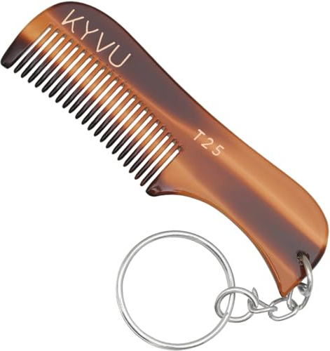 KYVU T25 Skägg- och mustaschkam med nyckelring – handgjord kam för män – 7,5 cm – cellulosaacetat, resevänlig design