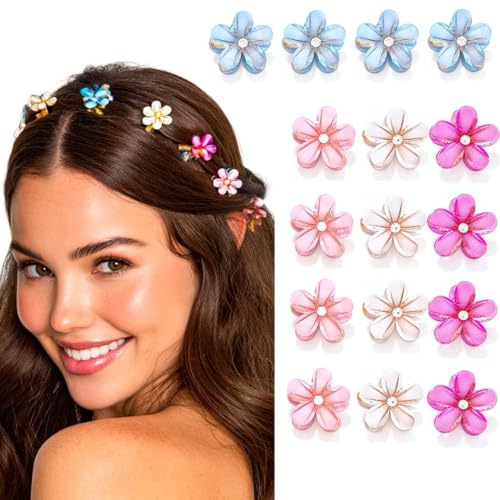 IYOU 16 Piezas Pinzas para el pelo Pequeñas Pasador para el cabello Mini Flores Rosa Accesorios para el cabello Antideslizantes para Mujer