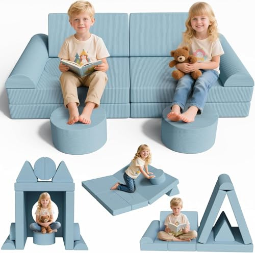 MAMIZO Spielsofa Cord, Kindersofa-Bausteine,Spielsofa für Kinder Oeko-TEX | Modulare Kinderspielcouch mit 15PCS Modul, Kindercouch Aufklappen, kreatives Spielen für Kuschelecke im Kinderzimmer