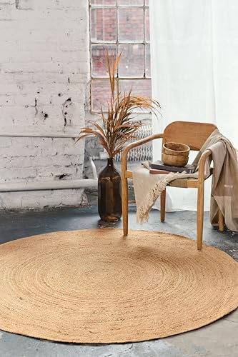 TAPISO Tappeto rotondo in juta – tappeto salotto e camera naturale 100% fibra di juta, tessuto a mano, stile boho scandinavo, beige naturale, decorazione casa moderna, design elegante 240 x 240 cm