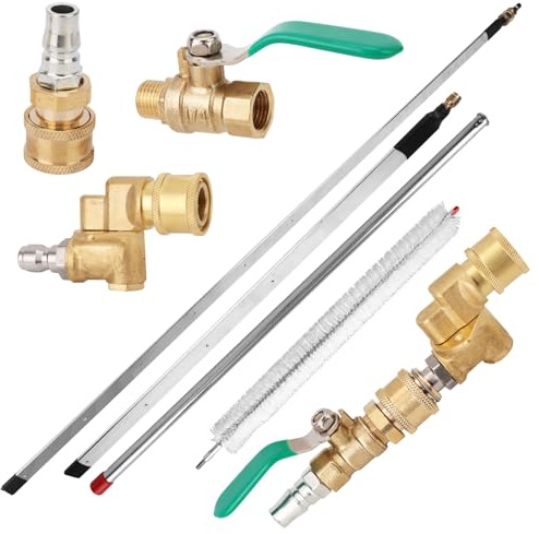 Diegimr Kit de 7 Varillas de Limpieza para Radiadores, 58cm & 113cm Acopladores Interruptor Válvula Cepillo y Varilla para Coches Camiones y Autocaravanas