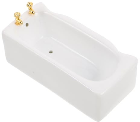 LRXIYODE Miniatura Vasca da Bagno in Porcellana Bianca Vasca Quadrata in Ceramica Resistente per Accessori Casa delle Bambole e Decorazioni Bagno