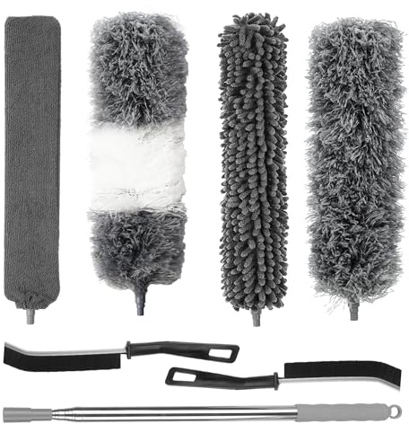 7 Stück Duster, Staubwischer Teleskop Stange und Biegbar Eckbesen, Duster Mikrofaser lang ausziehbar bis 250cm, für Reinigung unter Deckenventilator Spinnweben Sofa