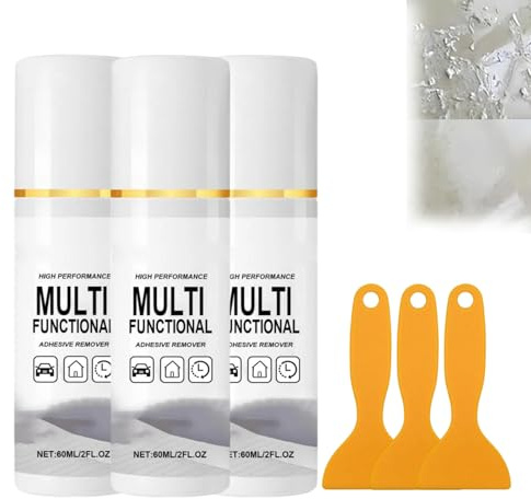 Easy-Use Glue & Tape Residue Cleaner, 60ml Powerful Sticker Remover Spray, Glue Remover with Scraper, High Performance Multi Functional Adhesive Remover Spray for Car Wall Floor Wood Window (3PCS)
