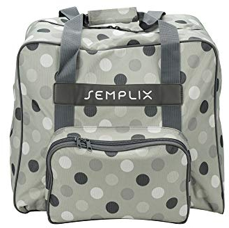 SEMPLIX Overlocktasche/Coverlocktasche Polka Dots, Groß, Stabil, für Transport/Aufbewahrung Aller gängiger Maschinen, Stein/Grau 44x38x33 cm