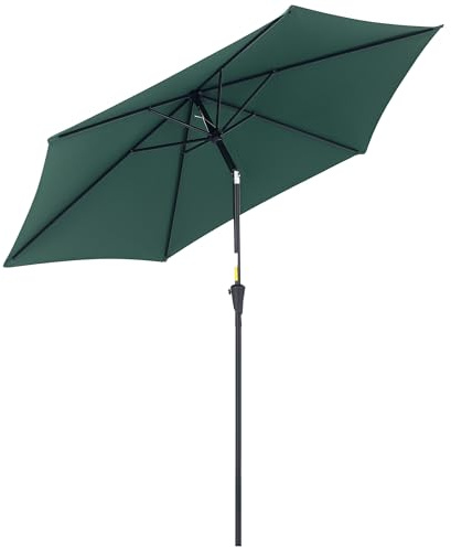 Outsunny Parasol droit parasol inclinable de jardin balcon terrasse manivelle toile polyester imperméabilisée haute densité 180 g/m² Ø2,6 x 2,35H m aluminium vert foncé
