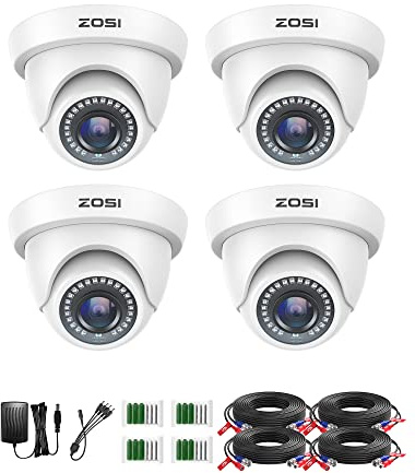 ZOSI 4 Pack 1080P Security Cameras,Night Vision,2MP Outdoor Indoor CCTV White Dome Camera Compatible with 1080P/5MP/4K HD-TVI Analog CCTV DVR System