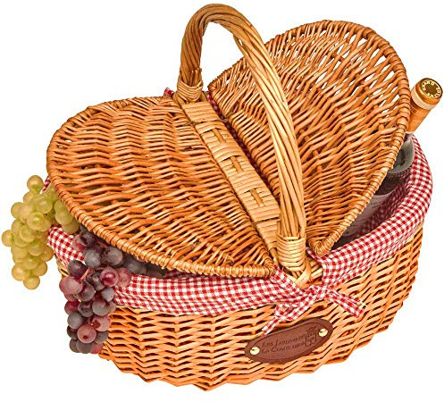 Les Jardins de la Comtesse - Panier en Osier Campagne - Vichy Rouge/Blanc - Osier Naturel de Haute Qualité - Petit Panier Pratique - Tissu détachable et Lavable - Idéal pour le Marché - 40x31x20cm