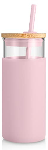 Tronco 20 oz Glass Tumbler with Lids and Straws, Reusable Iced Coffee Cups