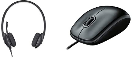 Logitech H340 Cuffie Cablate per Computer, Cuffie Stereo con Microfono e Audio Digitale & B100 Mouse USB Cablato, 3 Pulsanti, Rilevamento Ottico, Ambidestro