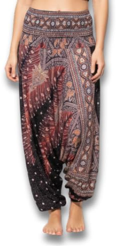 PANASIAM Aladinhose Peacock Damen - 2in1 als Haremshose & Jumpsuit tragbar | Yogahose mit tiefem Schritt, GOA Hose, Boho Style, Pumphose, orientalische Sarouelhose, leichte Sommerhose, 100% Viskose