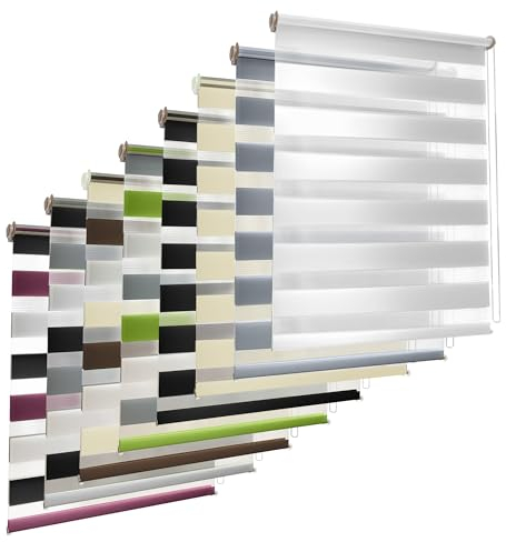 TEKONA Doppelrollo Klemmfix ohne Bohren Duo-Rollo Rollo Blickdicht lichtdurchlässig Fensterrollos Seitenzugrollo Sonnenschutz Fenster und Tür - Grün Grau Weiß, 55 x 150 cm (B x L) - Stoffbreite 51cm
