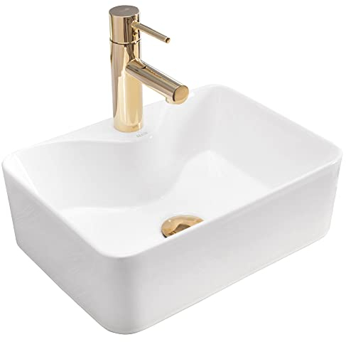 Rea Vasque À Poser Mini, Pour Salle De Bain, Idéale Comme Lavabo Pour Lave-Main Pour Wc, À Poser Sur Le Comptoir, 30 x 40 cm, Blanche, Rectangulaire, Haute Brillance