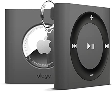 elago Shuffle Case with Keychain for Apple AirTag 2 & 1 | Drop Protection, Classic Retro MP3 Player Design (Track Dogs, Keys, Backpacks, Purses) (Dark Grey)