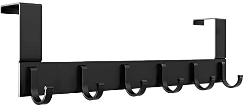 AiQInu Appendiabiti da Porta,Ganci Porta in Acciaio Inox Nero - Appendiabiti Gancio per Appendere Cappotti, Cappelli, Accappatoio Bagno (6 Ganci, Porta 4.5 cm)