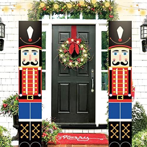 Christmas Decor Nutcracker Banner,Nutcrackers Christmas Door Decorations,Life Size Soldiers Nutcracker Banners Christmas Outdoor Decorations for Home Garden Wall,Porch/Front Door Frame Xmas Decoration