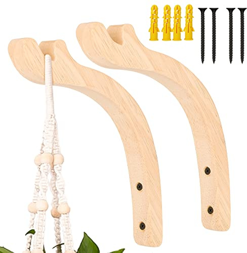 LUTER 2-Pack Wooden Plant Hooks with Screws - Indoor/Outdoor Hanging Plant Brackets for Flowers & Decor (E05055)