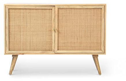 Desser Manhattan Rattan Sideboard - 2 Door Hallway Cabinet with 4 Compartments Freestanding – Wicker Cane Webbing & Mango Wood in Natural - H70cm x W100cm x D40cm