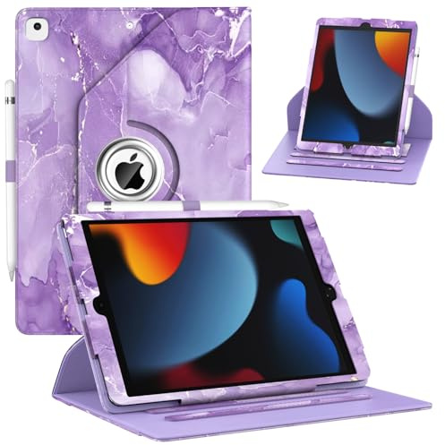 ZoneFoker Funda para iPad de 9ª/8ª/7ª generación, iPad de 10.2 Pulgadas 2021/2020/2019, Soporte Giratorio de 360 Grados, iPad 9, 8, 7 Gen de 10.2 Pulgadas, Funda de Piel con diseño de Bolsillo y